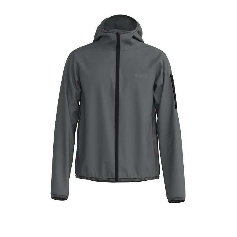 BOSS Water Repellent Hooded Jacket in Stretch Poplin Dark Beige EVA SKY SHOP