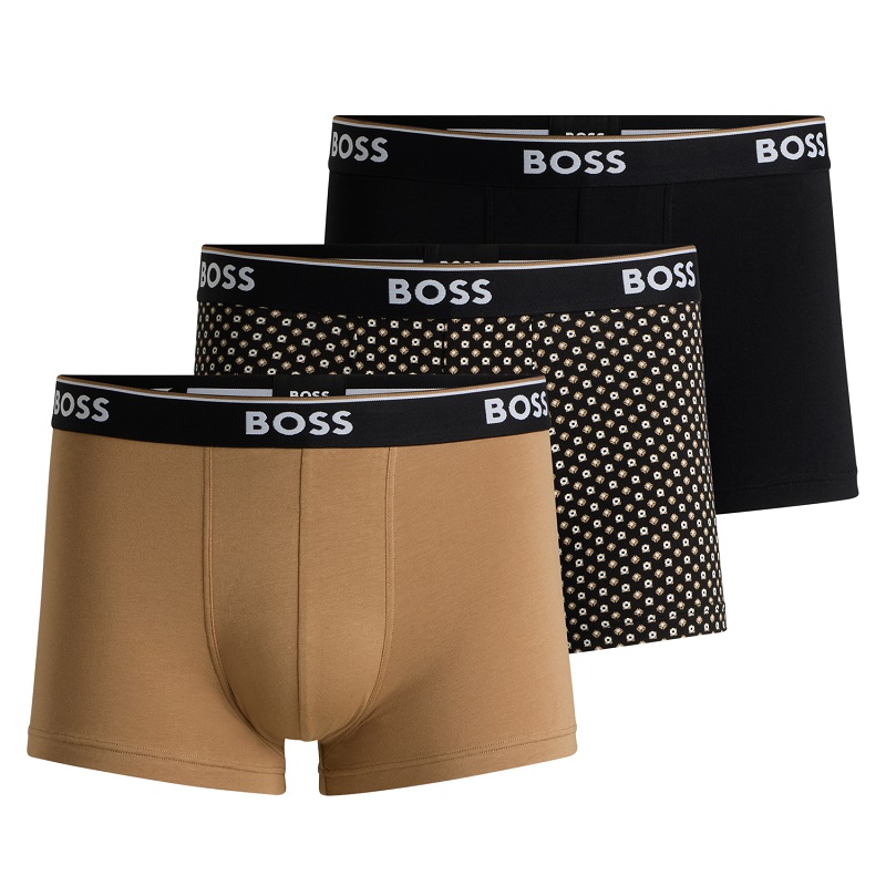 BOSS POWER DESIGN LOGO 腰帶彈性棉質平口褲三入組-品牌色|EVA SKY SHOP