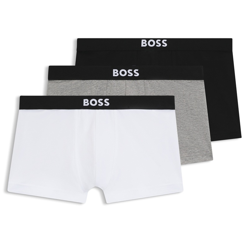 BOSS TRUNK BOSS ONE LOGO腰帶彈性棉質平口褲三入組-黑灰白|EVA SKY SHOP