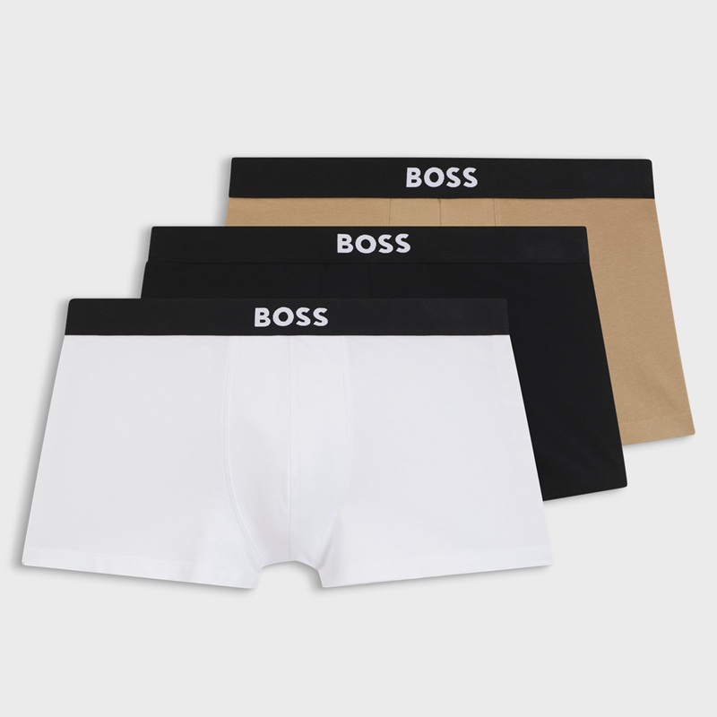 BOSS TRUNK BOSS ONE LOGO腰帶彈性棉質平口褲三入組|EVA SKY SHOP