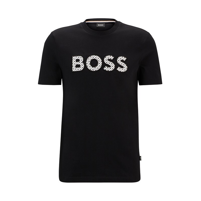 BOSS 經典LOGO 棉質平紋T 恤-黑色｜EVA SKY SHOP