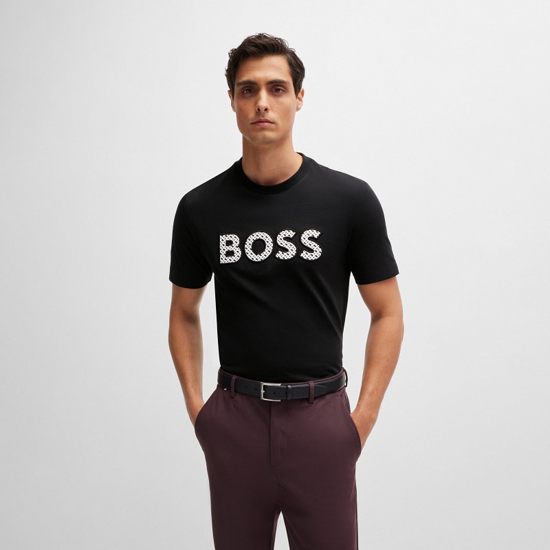 BOSS 經典LOGO 棉質平紋T 恤-黑色｜EVA SKY SHOP