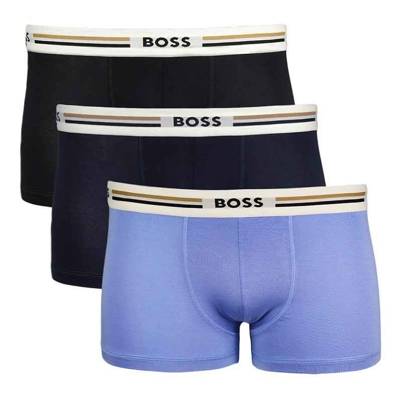 BOSS REVIVE LOGO 腰帶彈性棉質平口褲三入組-藍/黑|EVA SKY SHOP