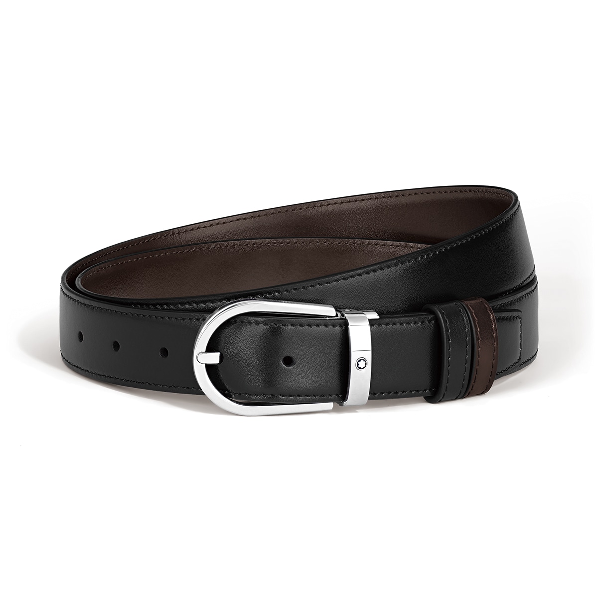 Matte Black double-Strap Waist Belt with unique Sculpted Horseshoe Buckle Wide Double Circle Buckle Leather Belt | Most Wanted USA  main image 3