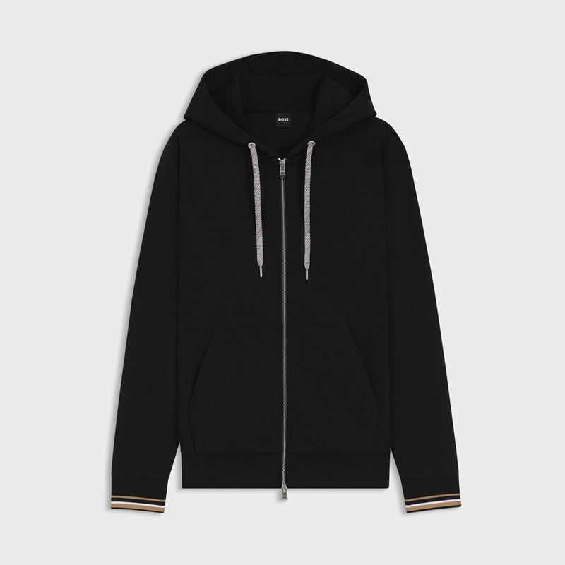 BOSS C-Spence cotton blend Patterned-drawcord zip-up hoodie