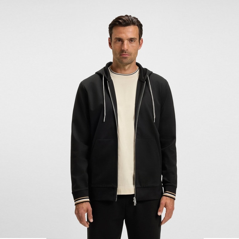 BOSS C-Spence cotton blend Patterned-drawcord zip-up hoodie